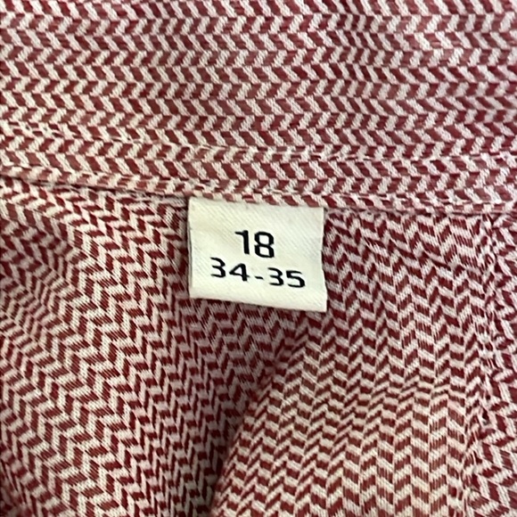 Oscar De La Renta Men’s Button Up Shirt 18 (34-35) Red Herringbone Dressy - Picture 11 of 14